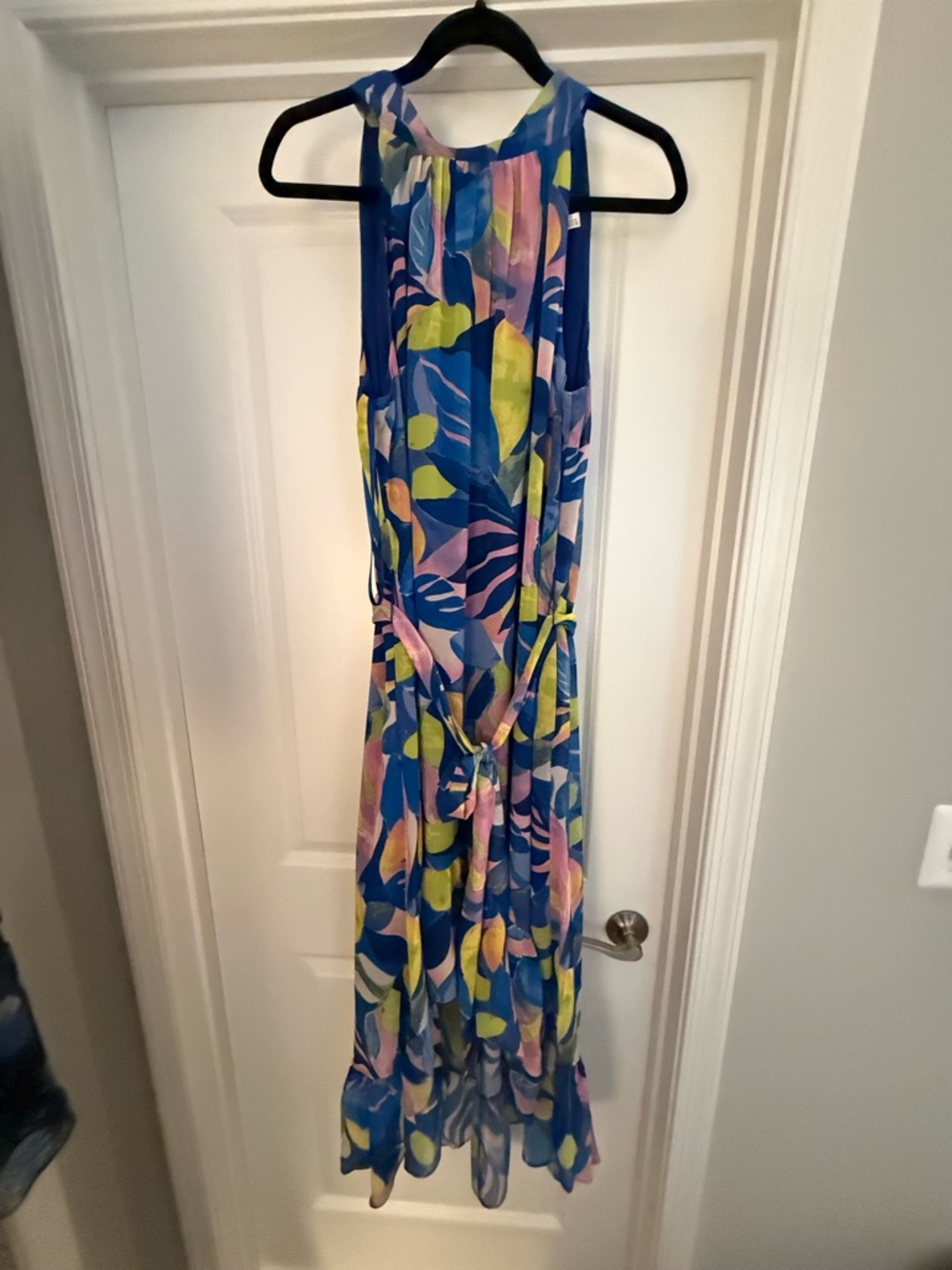 Eliza J Tropical Print Maxi Dress with Pink & Yellow Accents